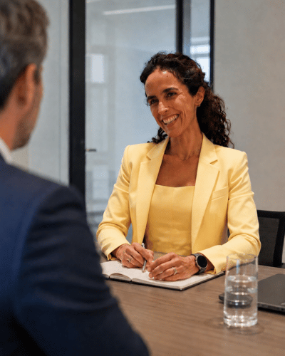 Leila Cornelis tijdens een professioneel klantgesprek